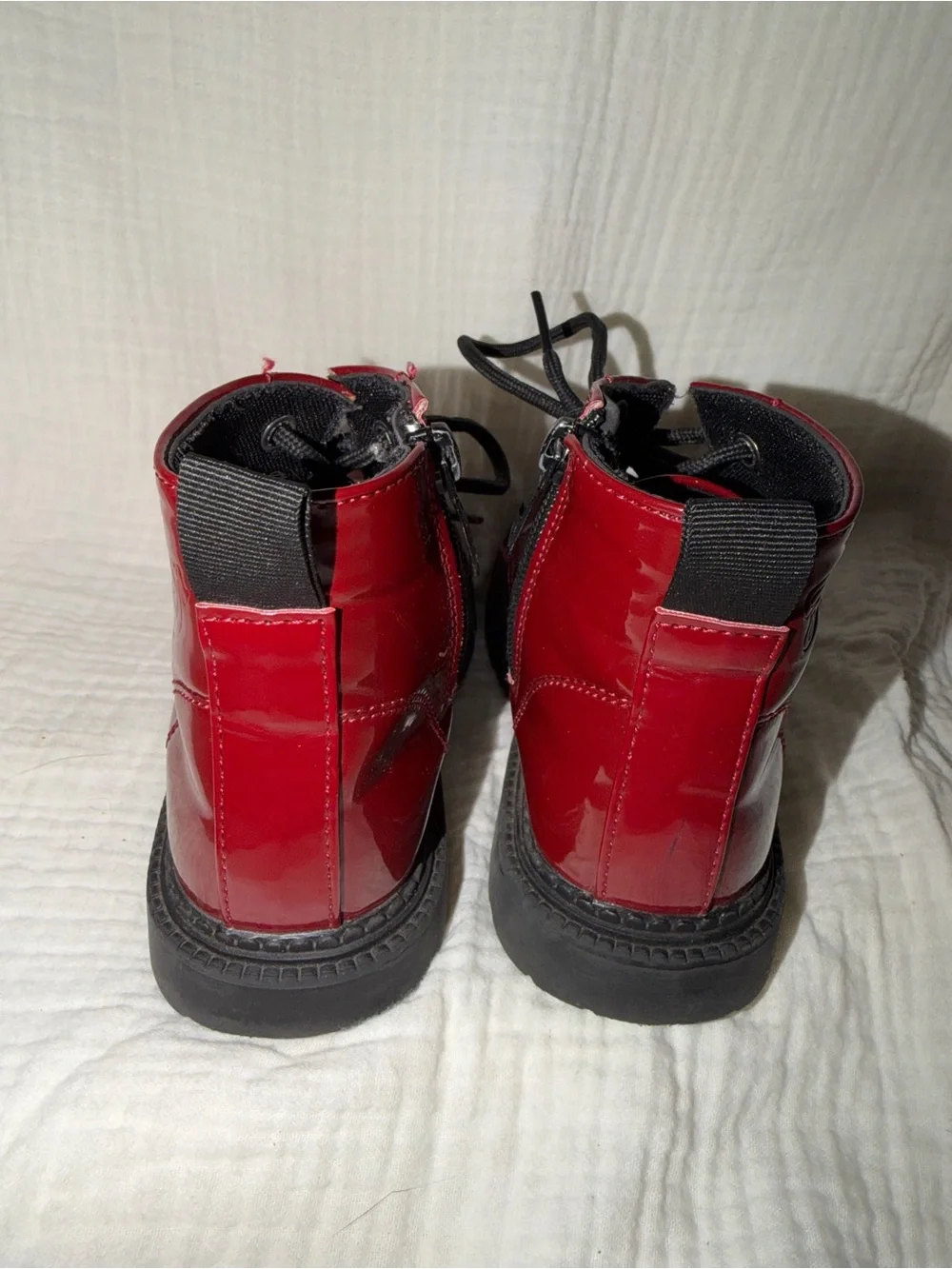 Children's Glossy Red Lace-Up Platform Boots